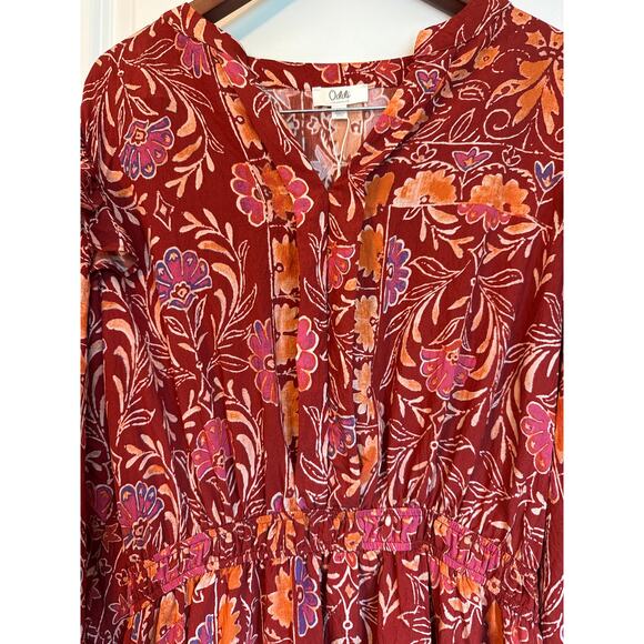 Oddi Los Angeles Floral Boho Mini Dress 1XL NWT Ruffle Tiered Long Sleeve - Picture 3 of 7